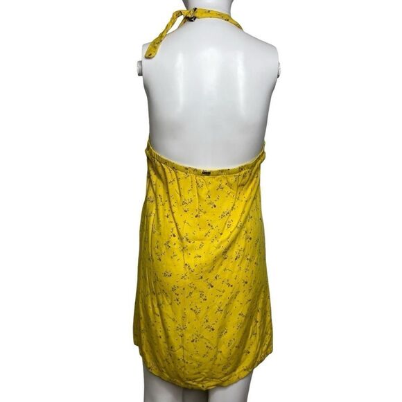 RVCA Floral Button Down Halter Dress Yellow Size Small - Picture 2 of 3
